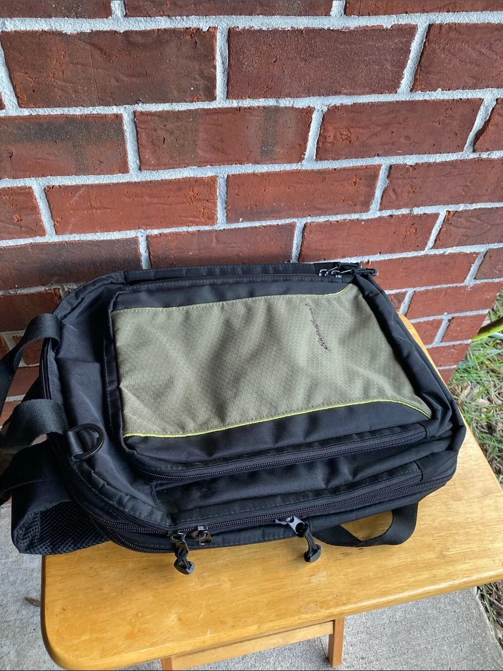 Black and Olive Laptop Backpack with Padded Handles
